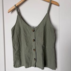 Linen Camisole Tank | Earth Green | Button Down V-Neck | S | Capsule Summer